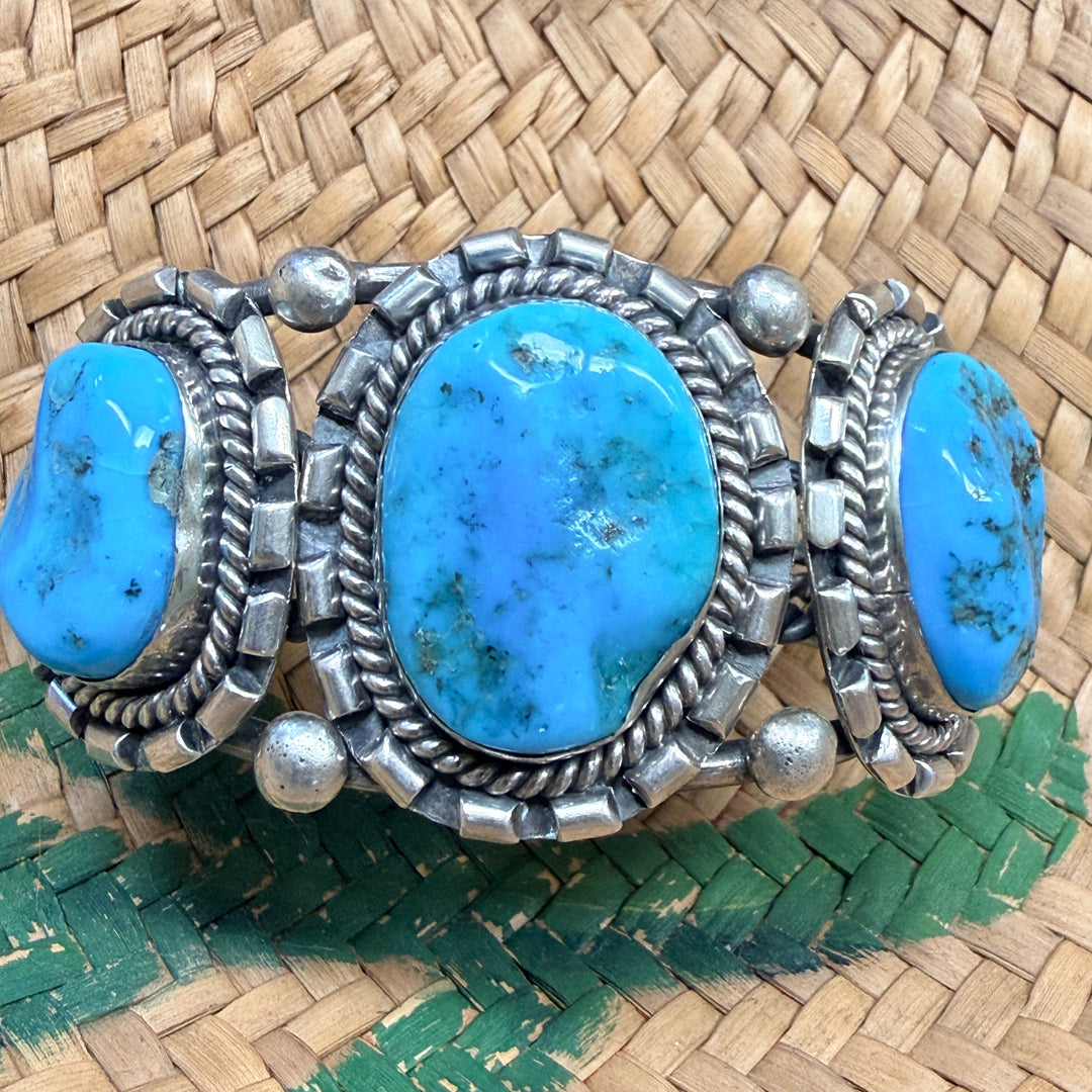Vintage Navajo Sterling Silver & Turquoise Row Bracelet