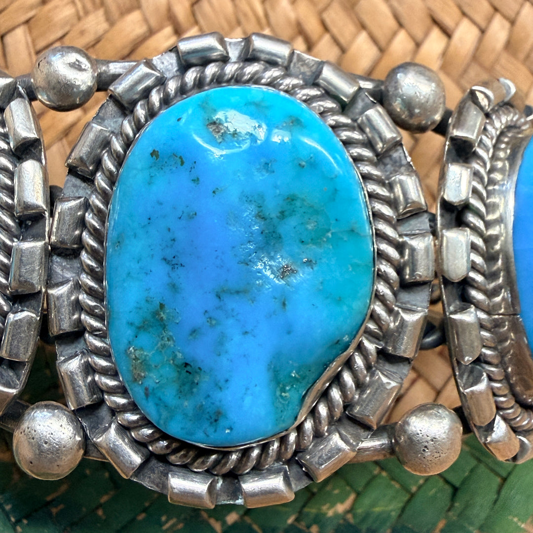 Vintage Navajo Sterling Silver & Turquoise Row Bracelet