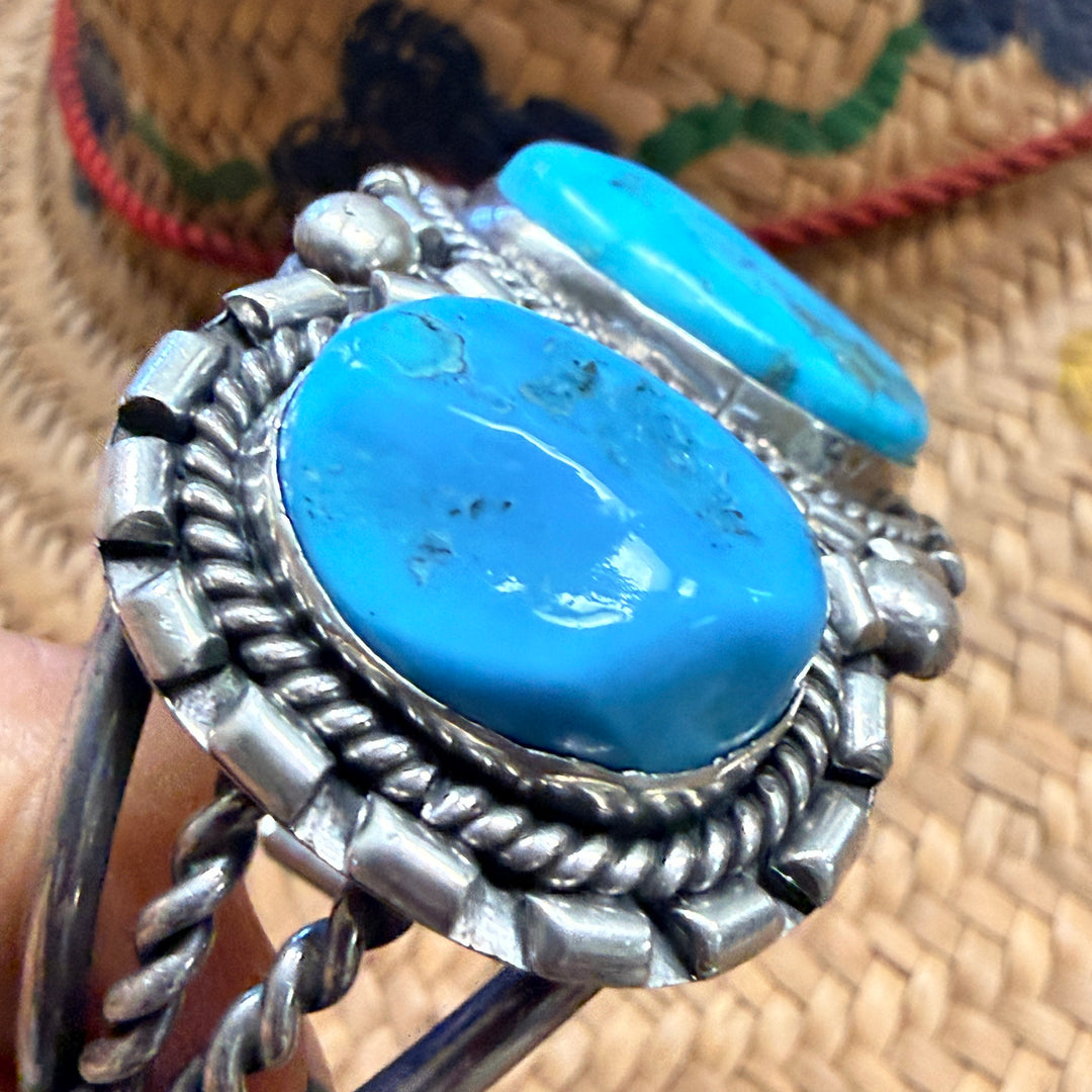 Vintage Navajo Sterling Silver & Turquoise Row Bracelet
