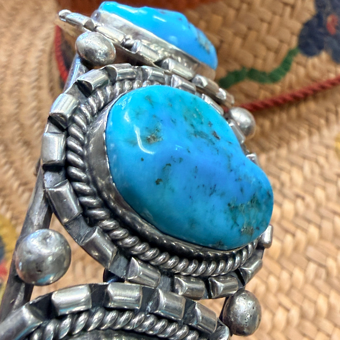 Vintage Navajo Sterling Silver & Turquoise Row Bracelet