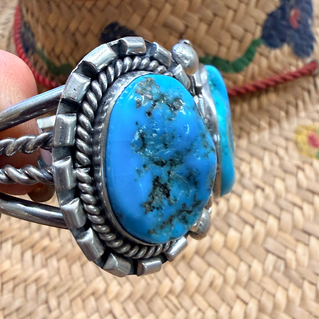 Vintage Navajo Sterling Silver & Turquoise Row Bracelet