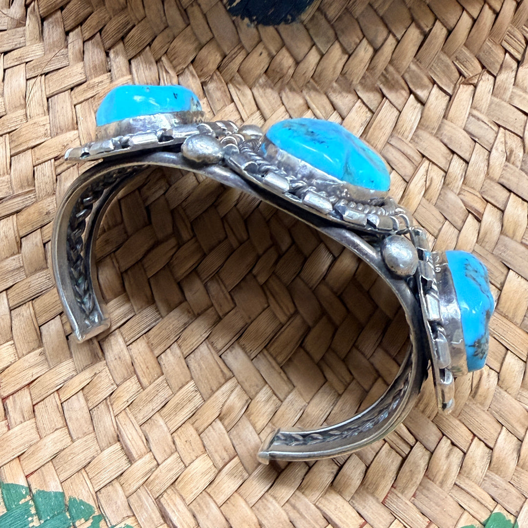 Vintage Navajo Sterling Silver & Turquoise Row Bracelet