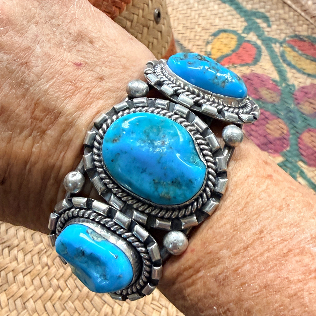 Vintage Navajo Sterling Silver & Turquoise Row Bracelet