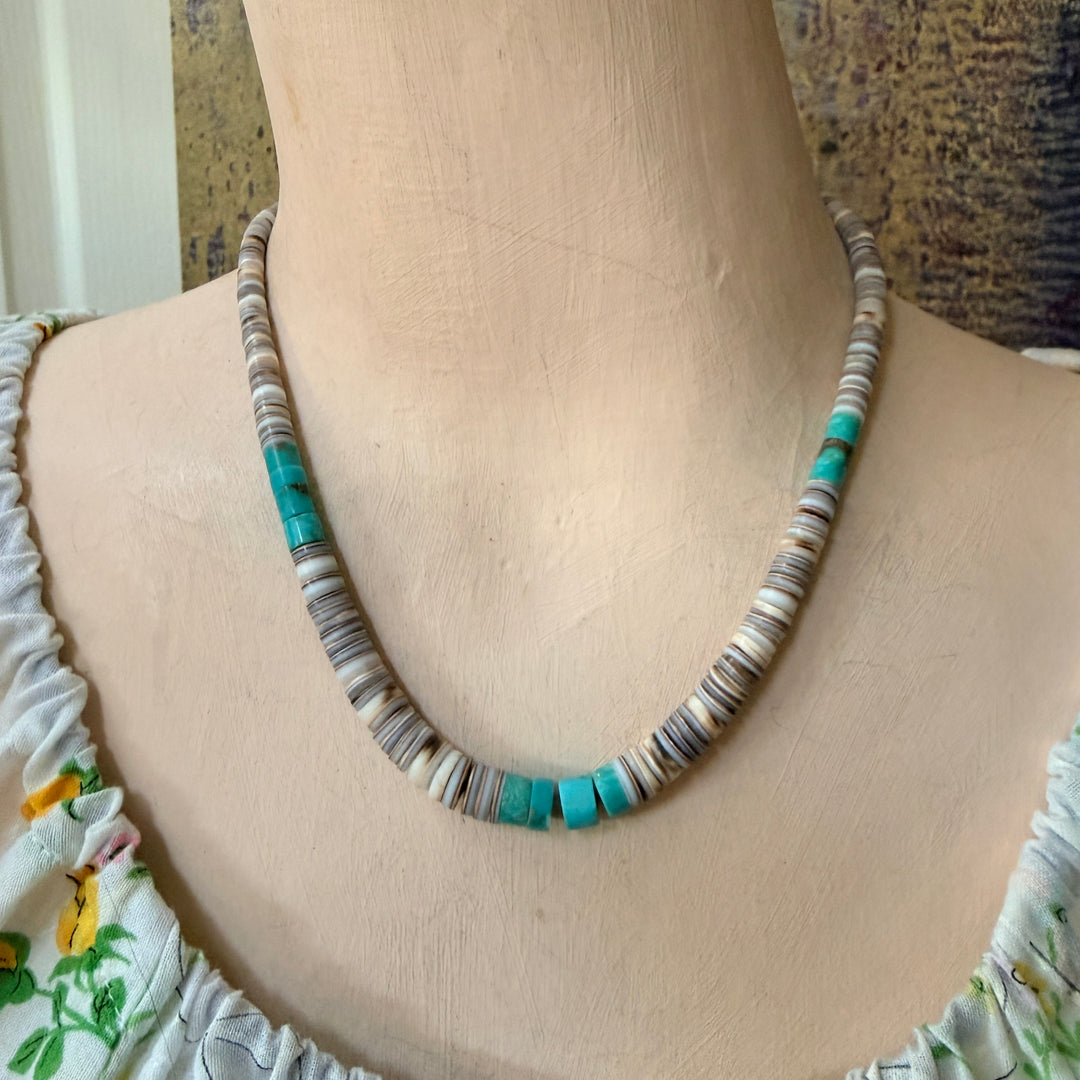 Vintage Santo Domingo White and Turquoise Heishi Necklace
