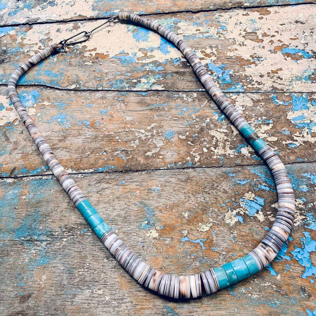 Vintage Santo Domingo White and Turquoise Heishi Necklace