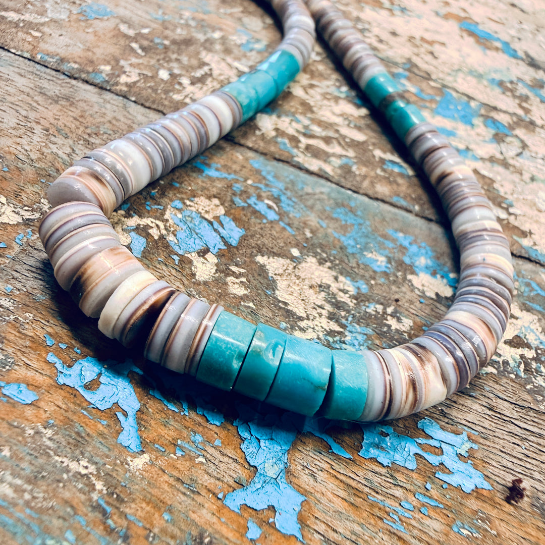 Vintage Santo Domingo White and Turquoise Heishi Necklace