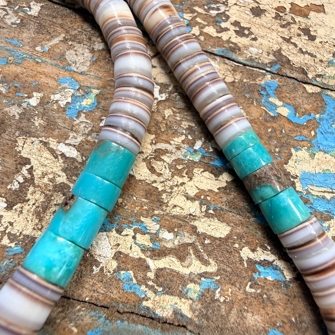 Vintage Santo Domingo White and Turquoise Heishi Necklace