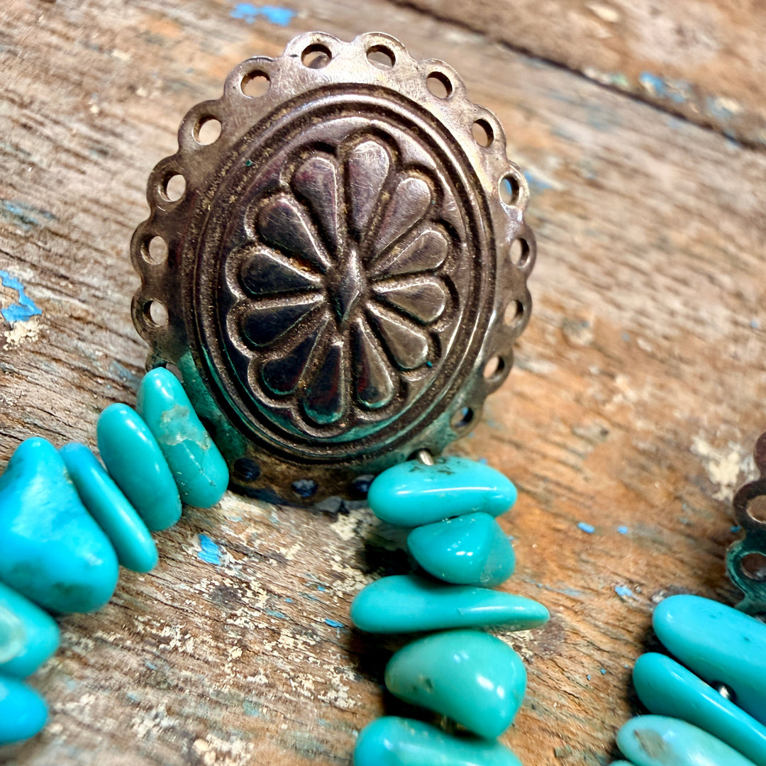 Vintage Sterling Silver & Turquoise Concho Pierced Post Earrings