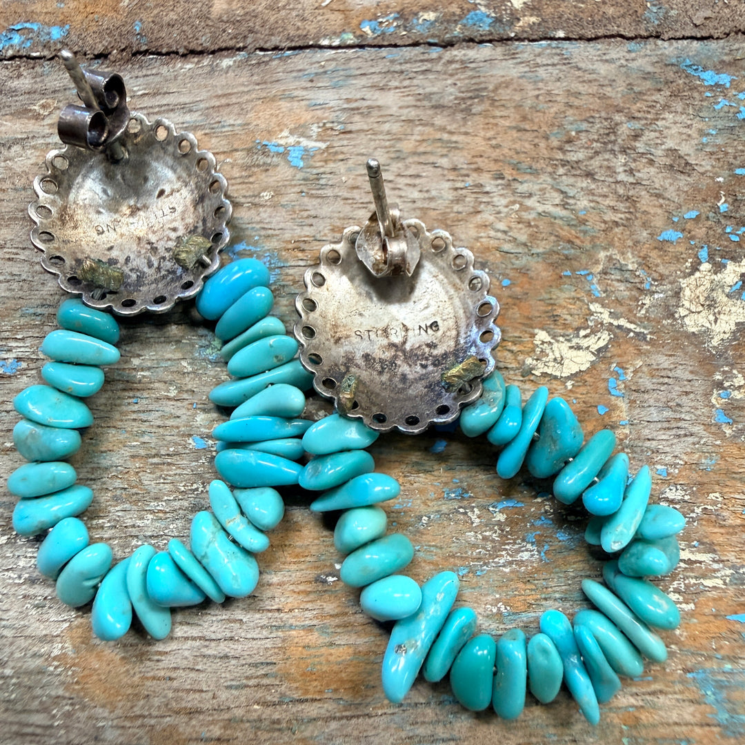 Vintage Sterling Silver & Turquoise Concho Pierced Post Earrings