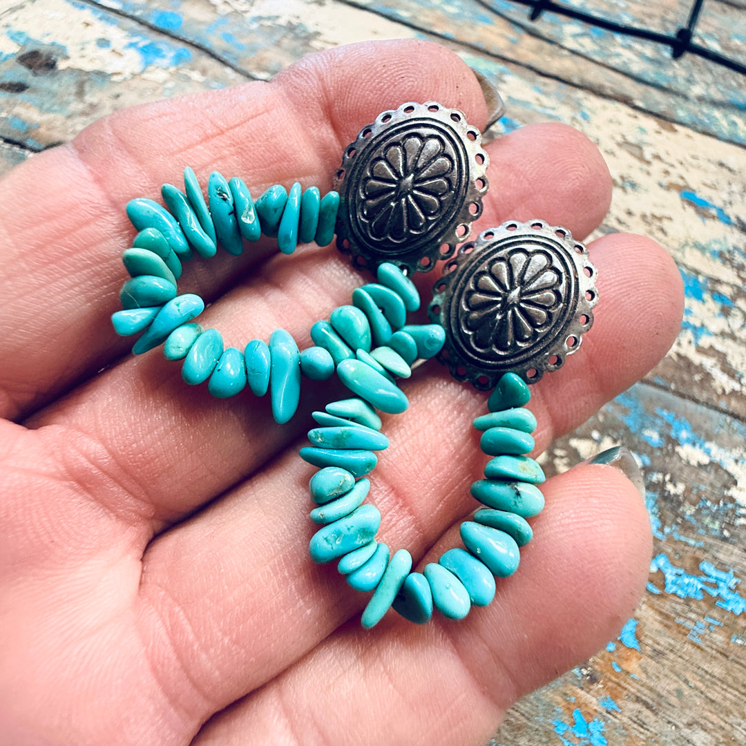 Vintage Sterling Silver & Turquoise Concho Pierced Post Earrings