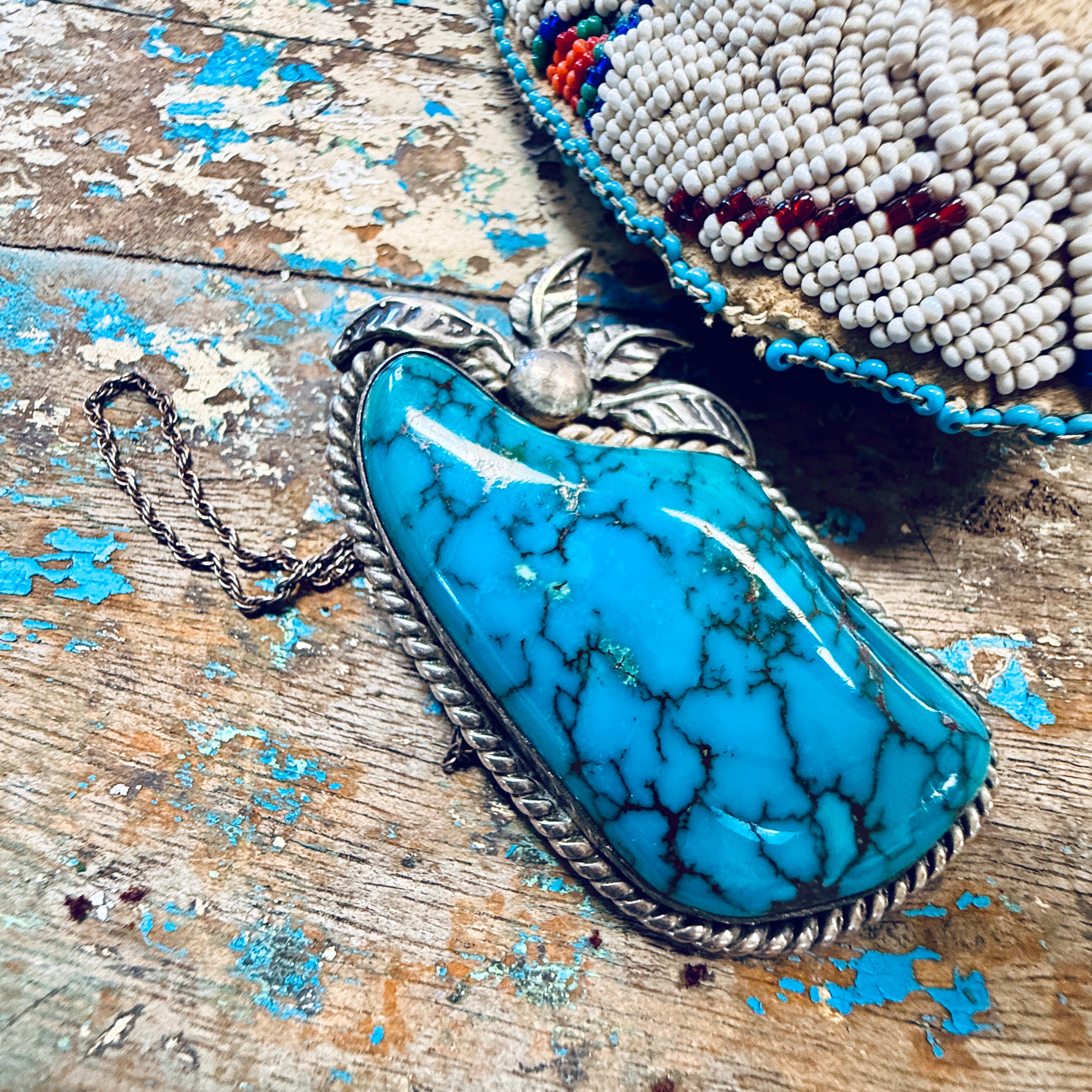 アクセサリー Vintage Navajo Chain Necklace Vintage Navajo Sterling Silver & Huge Turquoise Pendant Chain