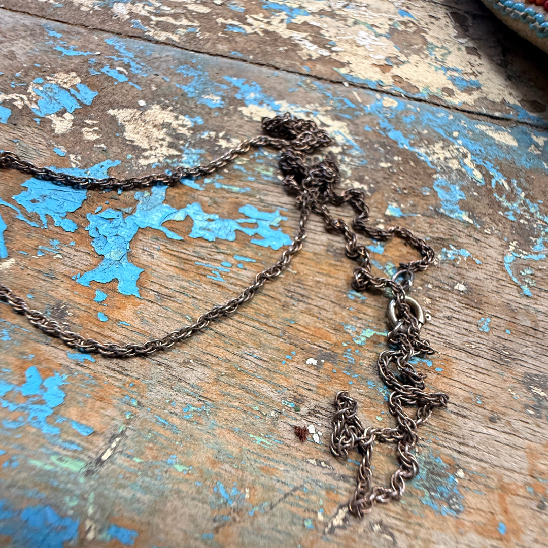 Vintage Navajo Sterling Silver & Huge Turquoise Pendant Chain Necklace