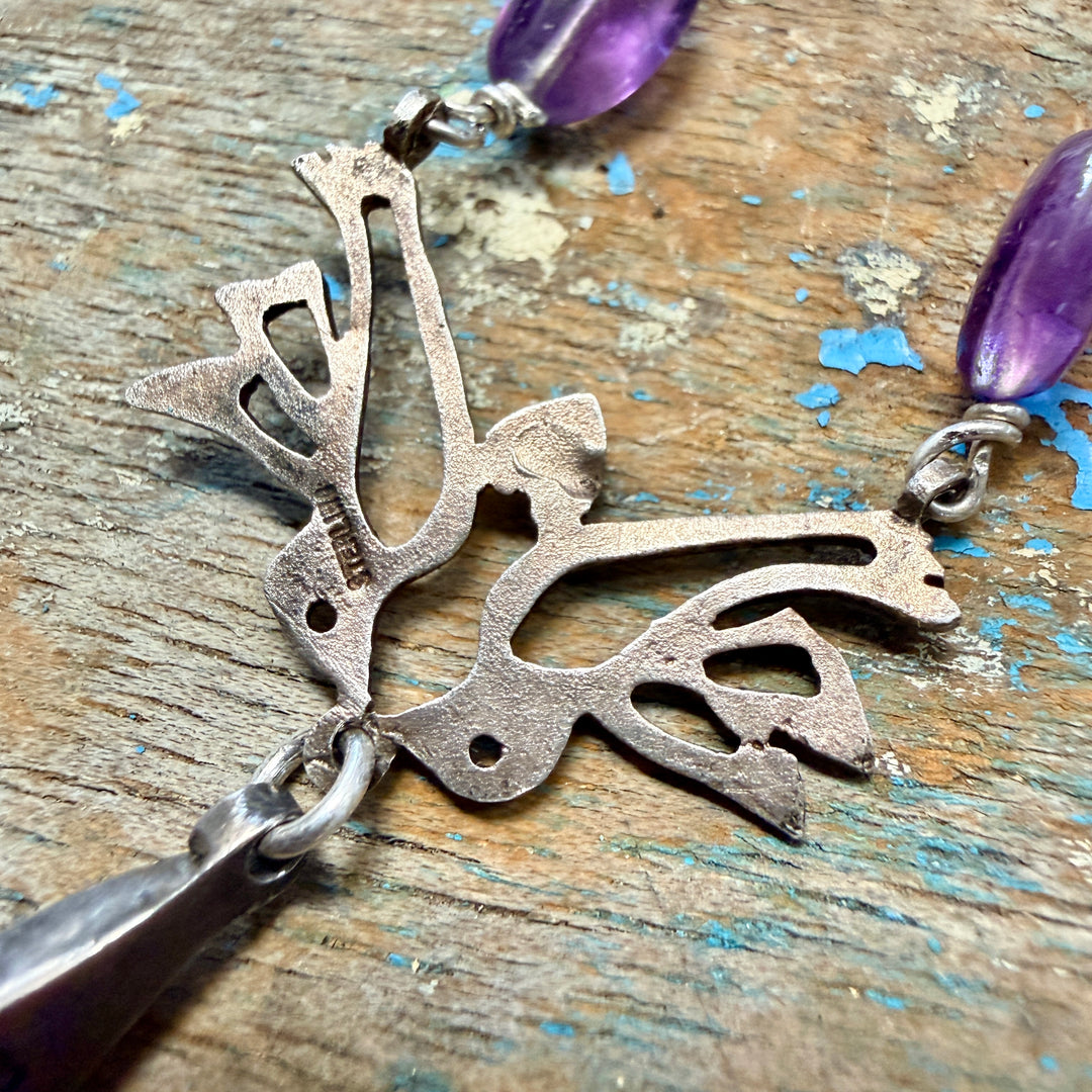 Vintage Mexican Lovebird Necklace Sterling Silver & Purple Amethyst