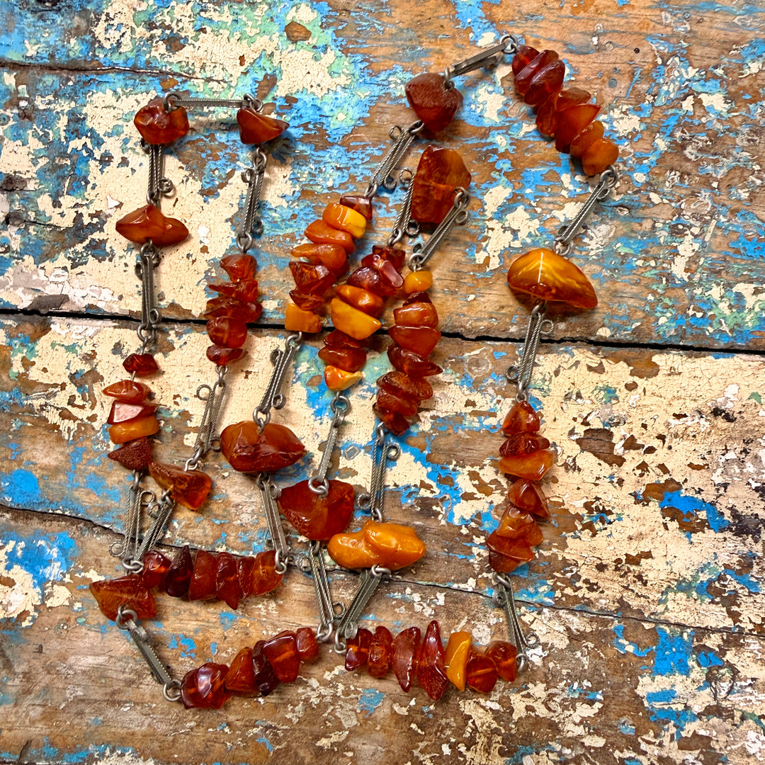 Vintage Natural Amber Nugget Necklace 36" L