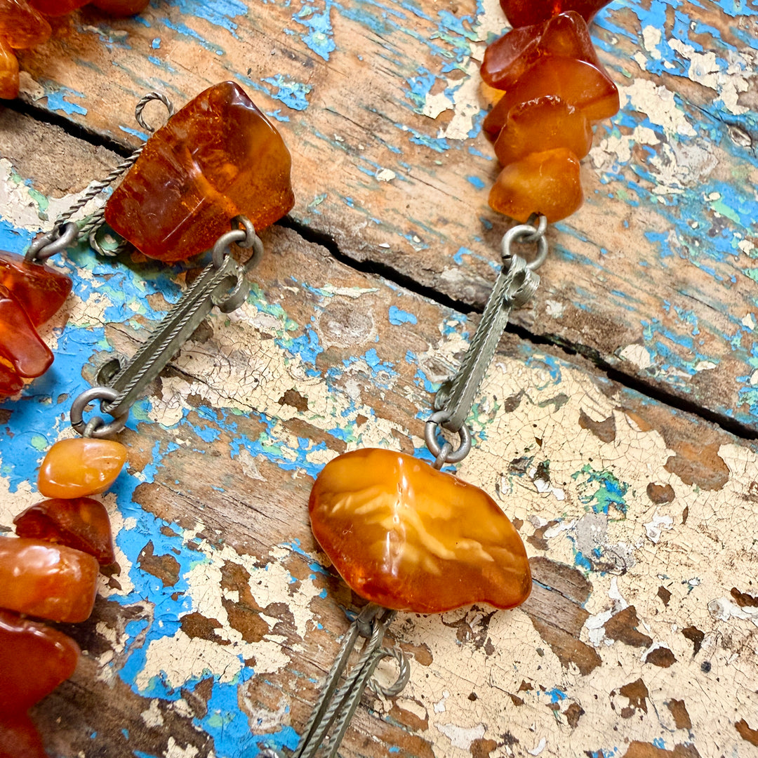 Vintage Natural Amber Nugget Necklace 36" L