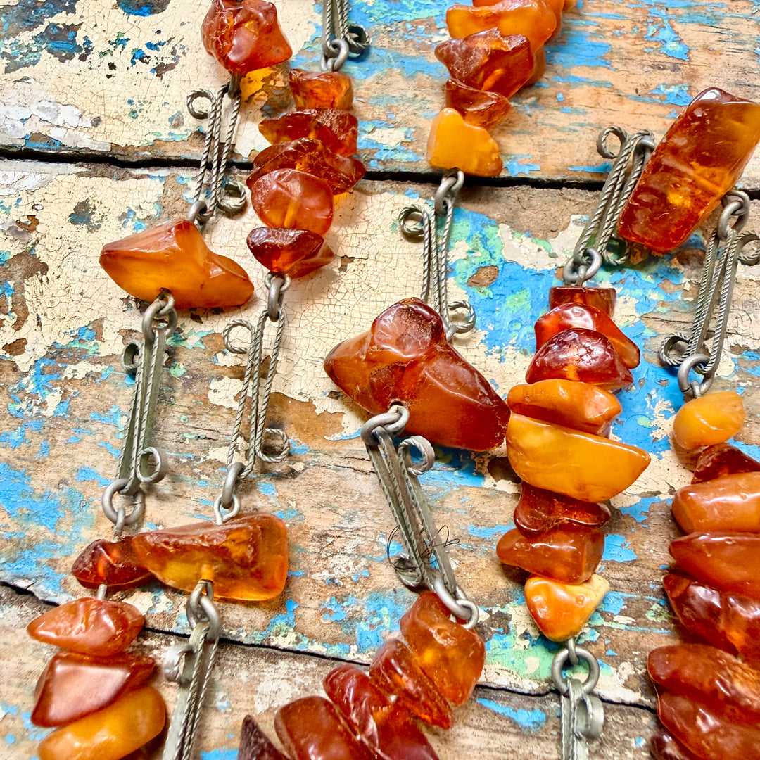 Vintage Natural Amber Nugget Necklace 36" L