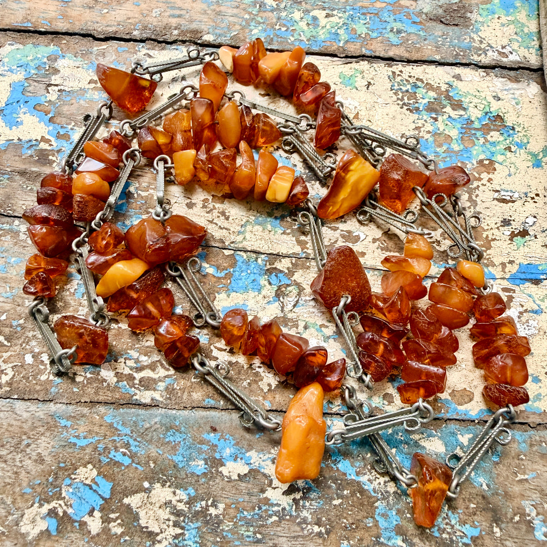Vintage Natural Amber Nugget Necklace 36" L