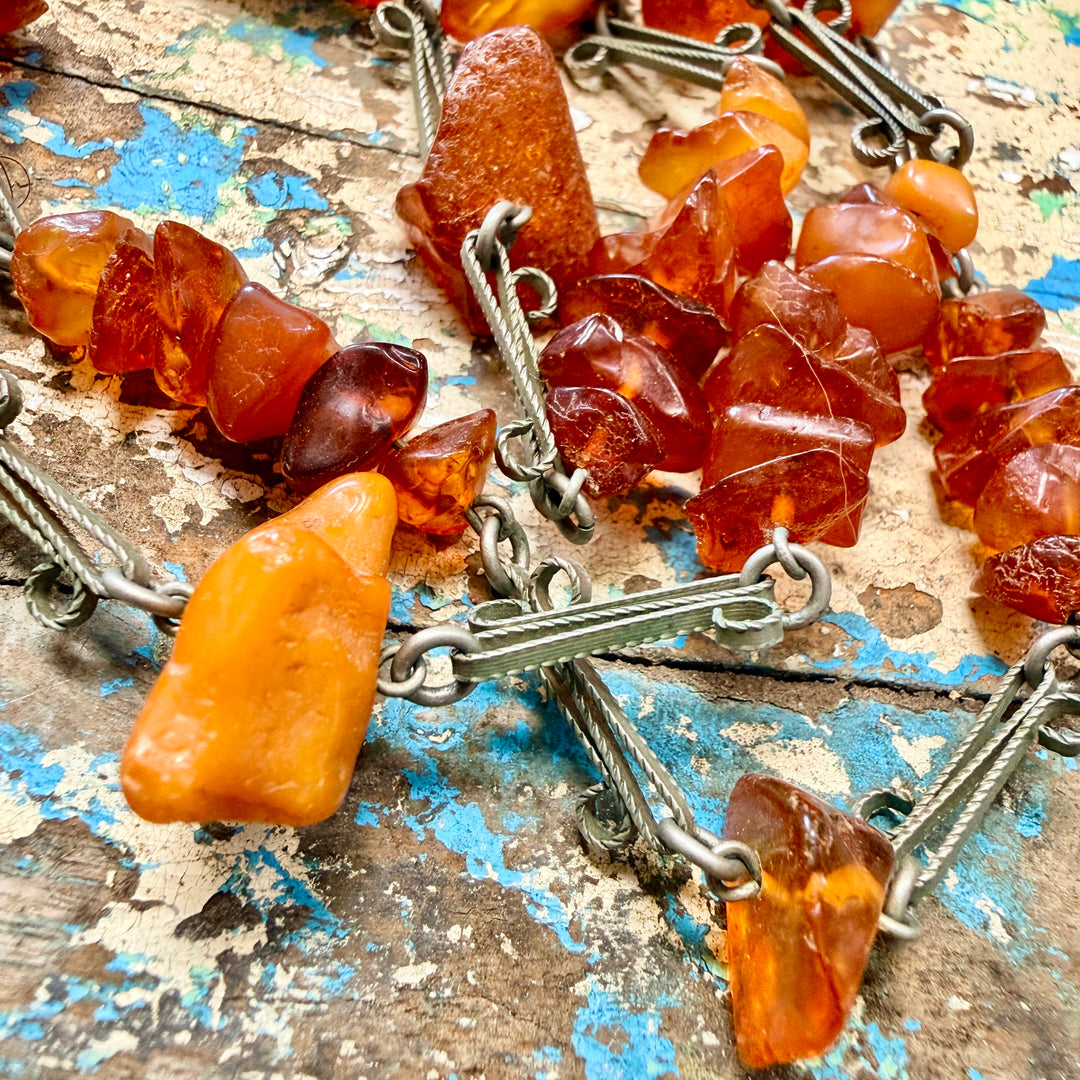 Vintage Natural Amber Nugget Necklace 36" L