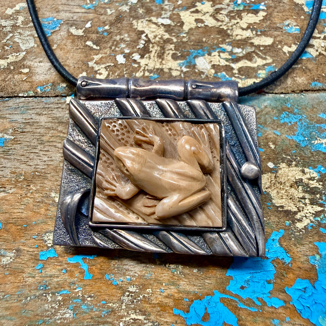 Zealandia Sterling Silver Carved Fossilized Walrus Frog Locket Pendant