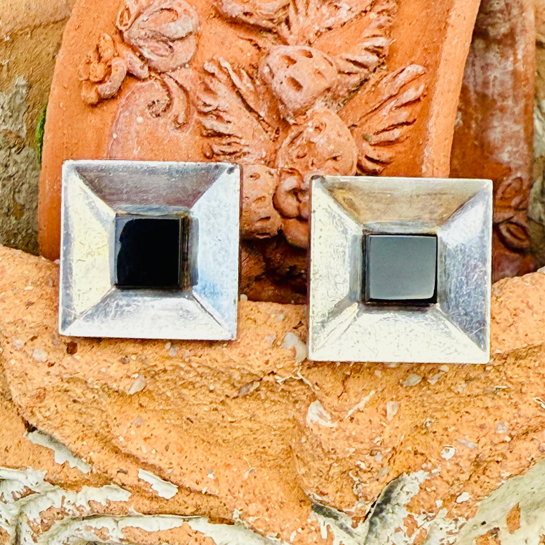 Rare! Antonio Pineda 970 Silver & Obsidian Cufflinks Mexico