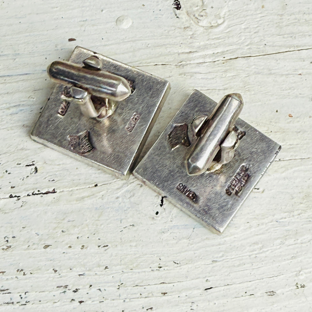 Rare! Antonio Pineda 970 Silver & Obsidian Cufflinks Mexico