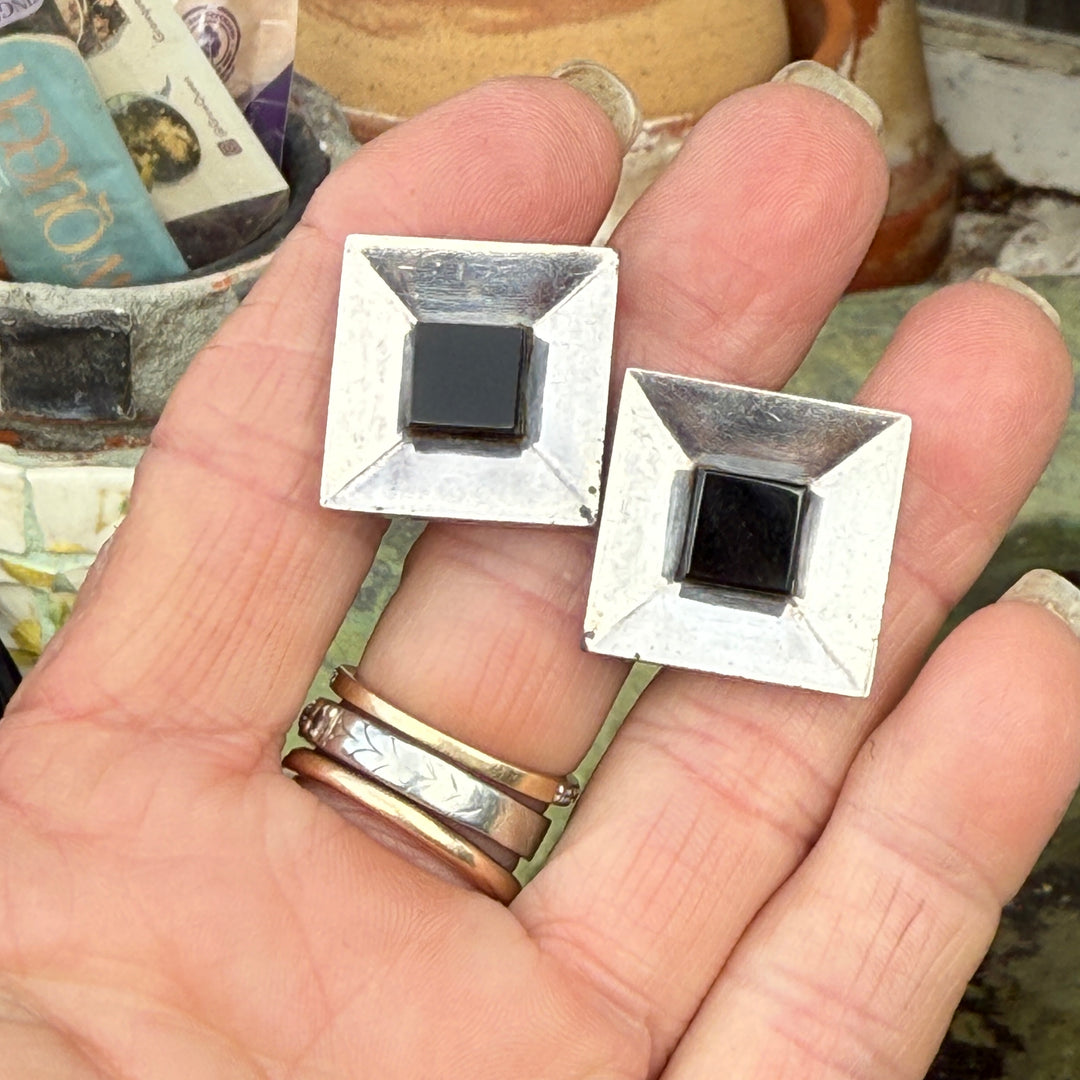 Rare! Antonio Pineda 970 Silver & Obsidian Cufflinks Mexico