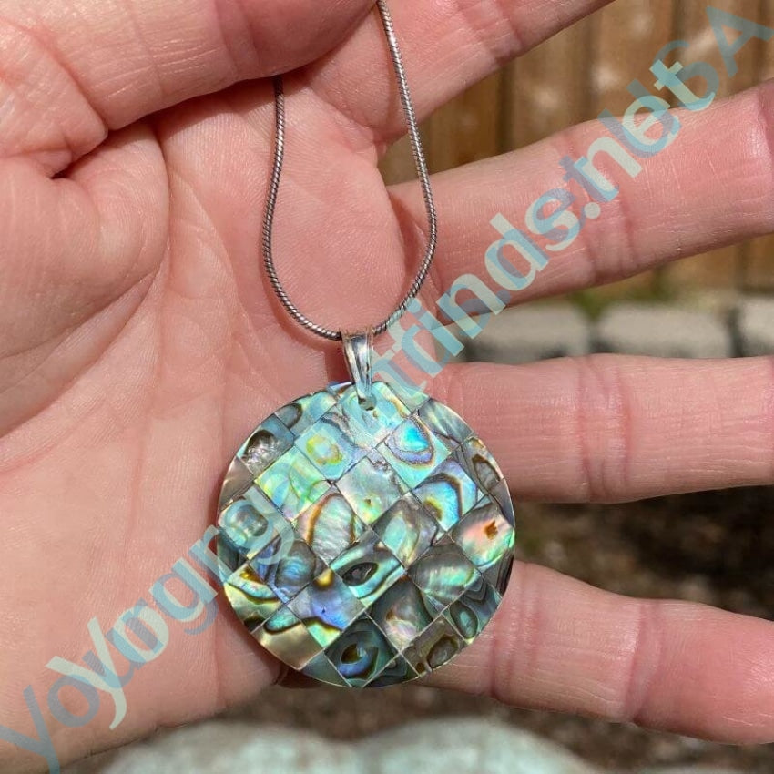 Abalone Mosaic Pendant and Chain Necklace Yourgreatfinds