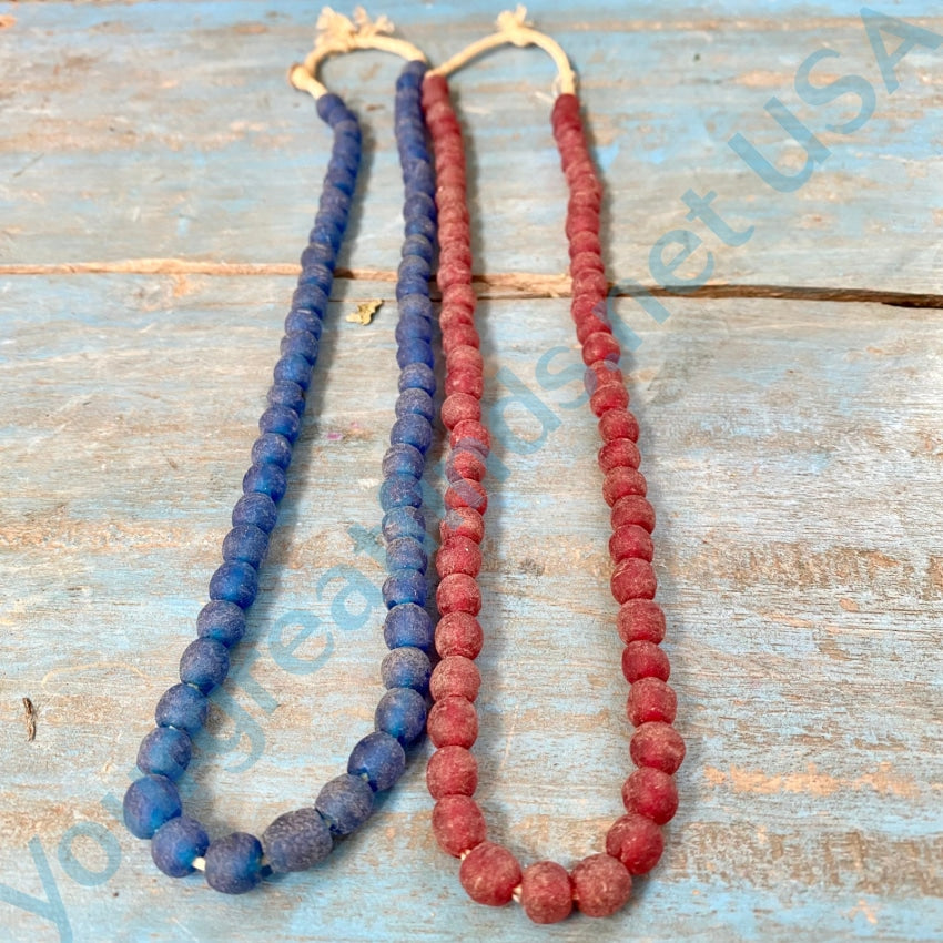 African Trade Bead Necklaces (2) Recycled Red Blue Glass Beads