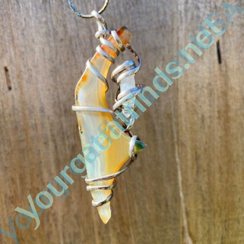 Agate and Quartz Point Necklace in Sterling Silver Yourgreatfinds