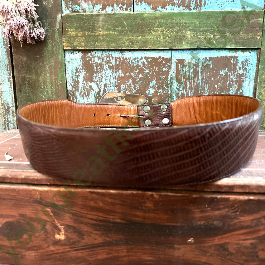 Al Beres Montana Silversmith Silver Plate Buckle & Leather Belt