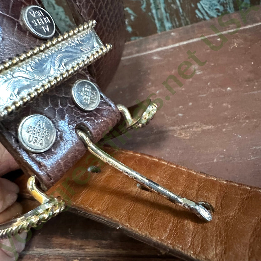 Al Beres Montana Silversmith Silver Plate Buckle & Leather Belt