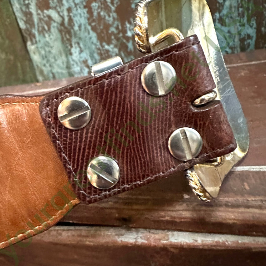 Al Beres Montana Silversmith Silver Plate Buckle & Leather Belt