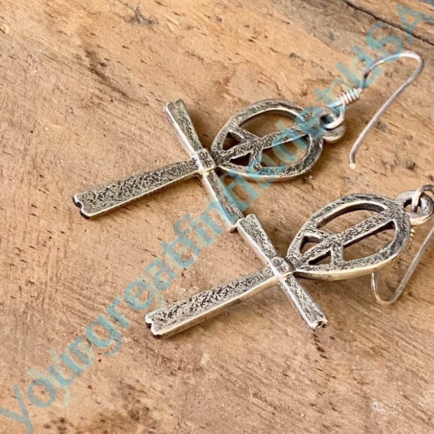 Ankh Cross Peace Sign Sterling Silver Earrings Yourgreatfinds
