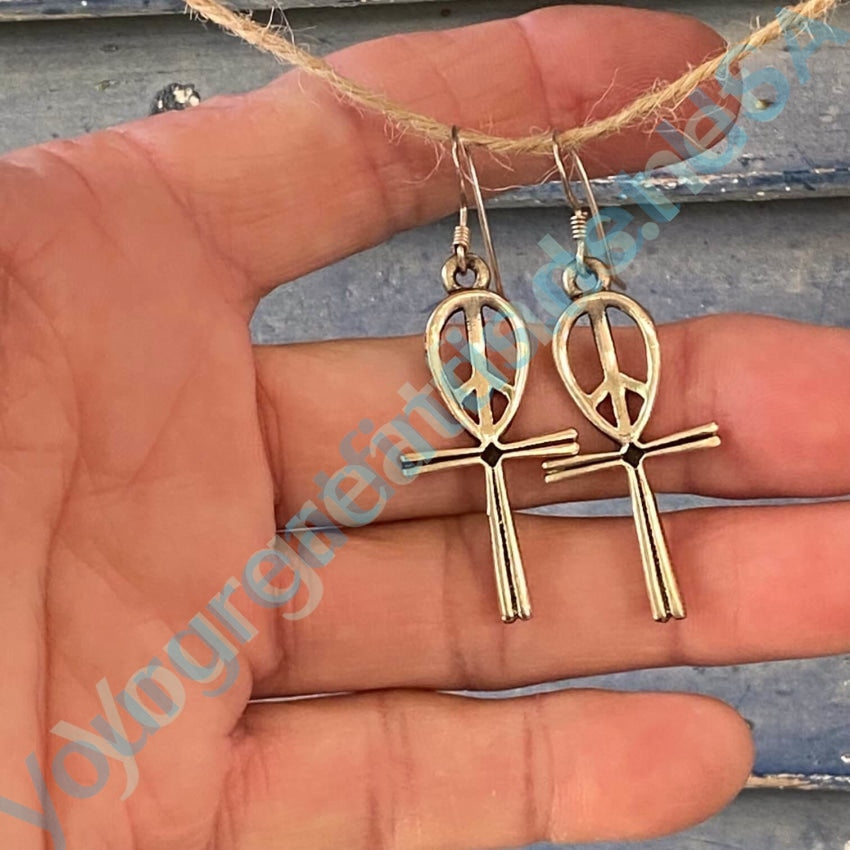 Ankh Cross Peace Sign Sterling Silver Earrings Yourgreatfinds