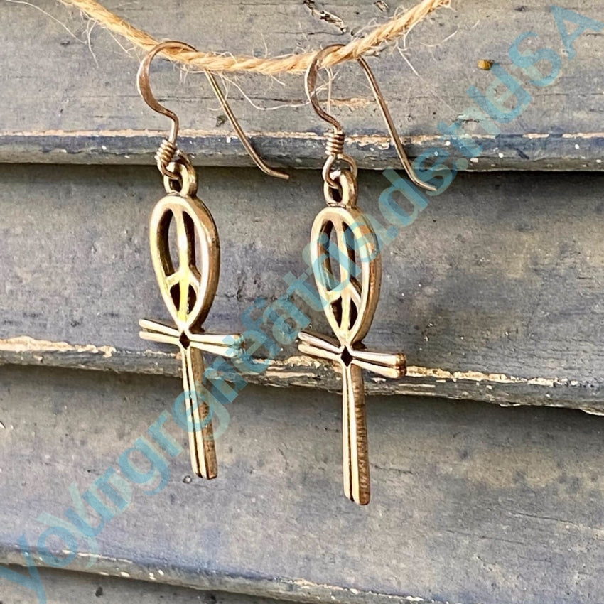 Ankh Cross Peace Sign Sterling Silver Earrings Yourgreatfinds