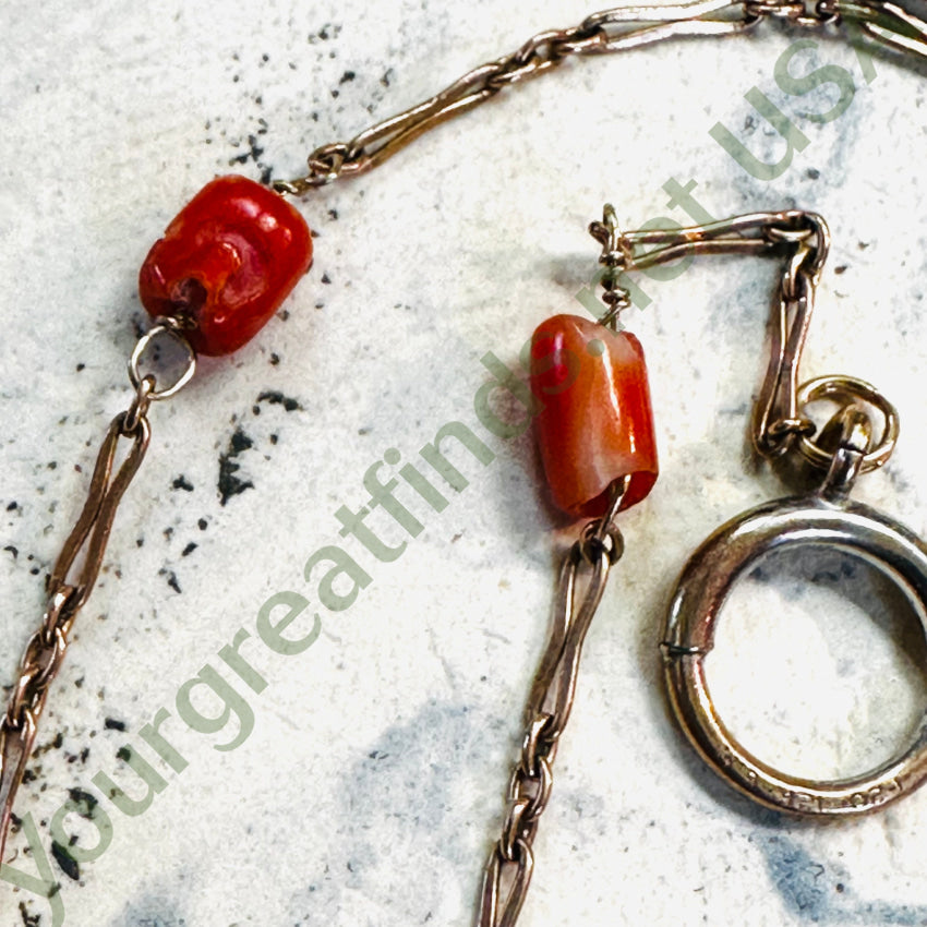 Antique 1/20 12K Gold & Coral Watch Chain Necklace Watch Chain