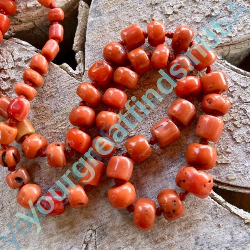 Antique 32" Hand Knotted Coral Bead Necklace Yourgreatfinds