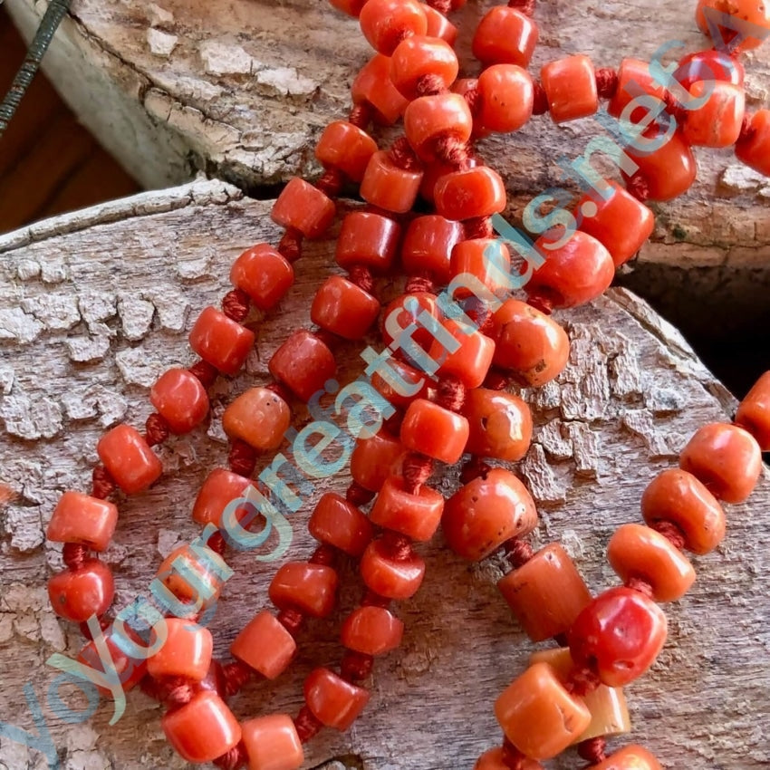 Antique 32&quot; Hand Knotted Coral Bead Necklace Yourgreatfinds