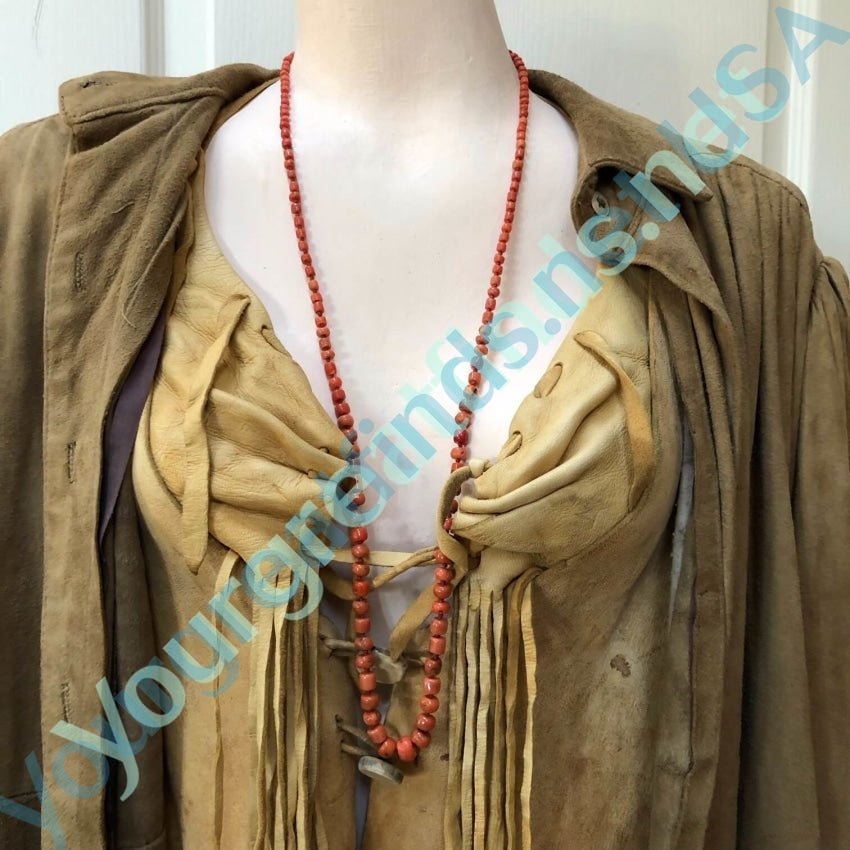Antique 32&quot; Hand Knotted Coral Bead Necklace Yourgreatfinds