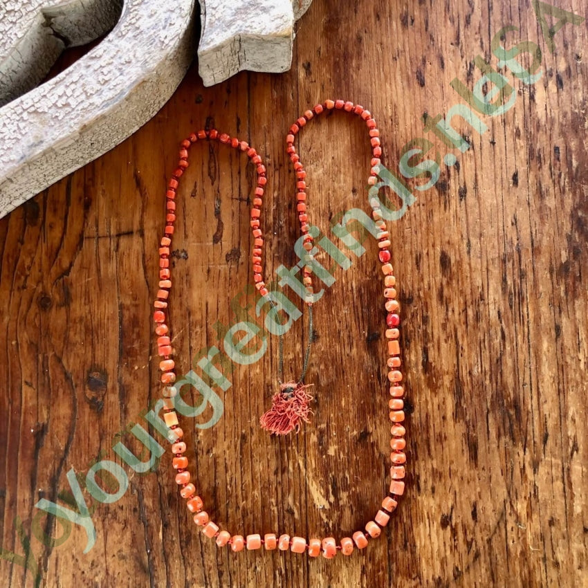 Antique 32" Hand Knotted Coral Bead Necklace Yourgreatfinds