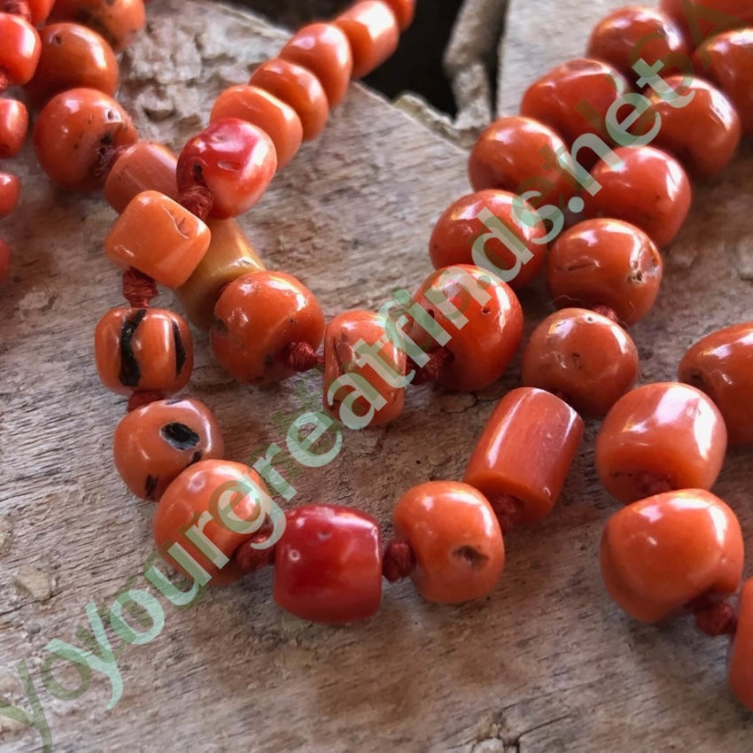 Antique 32" Hand Knotted Coral Bead Necklace Yourgreatfinds