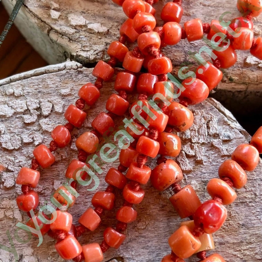 Antique 32" Hand Knotted Coral Bead Necklace Yourgreatfinds