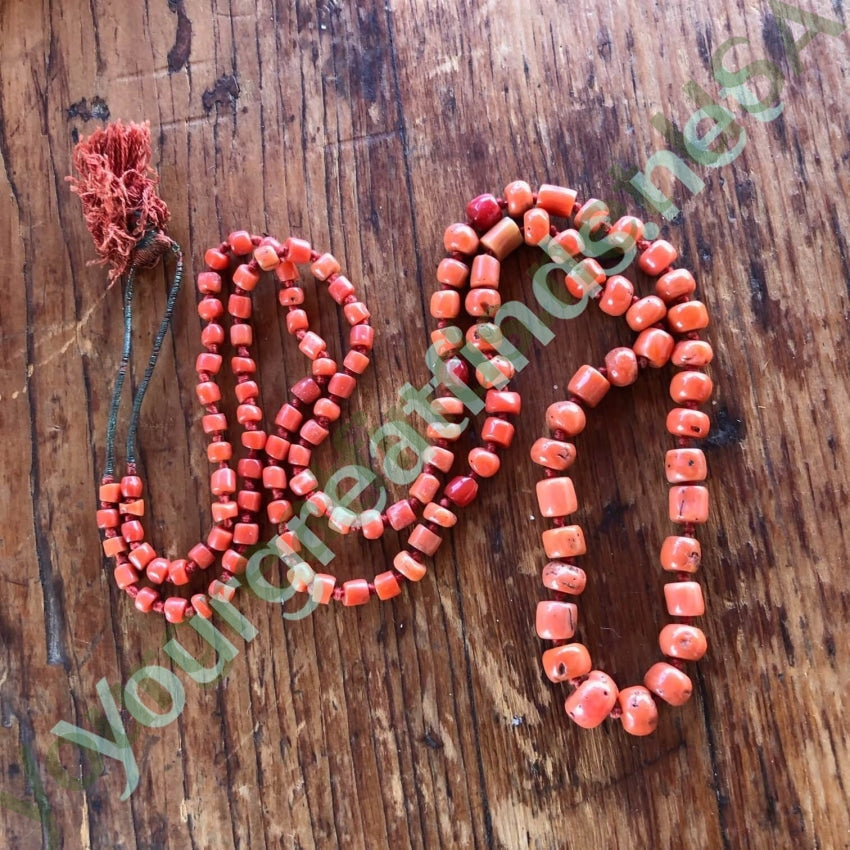 Antique 32" Hand Knotted Coral Bead Necklace Yourgreatfinds