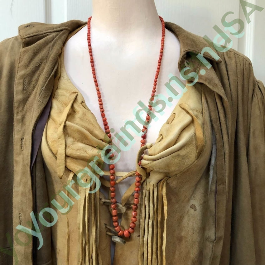 Antique 32" Hand Knotted Coral Bead Necklace Yourgreatfinds