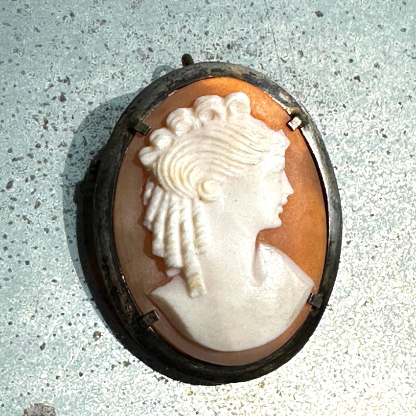 Antique 800 Silver Hand Carved Cameo Brooch Pendant Pendant Brooch