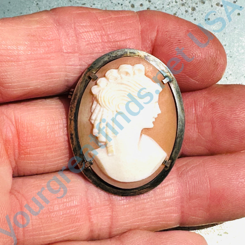 Antique store Sterling Silver 800 Carved Cameo Brooch/Pin and Pendant