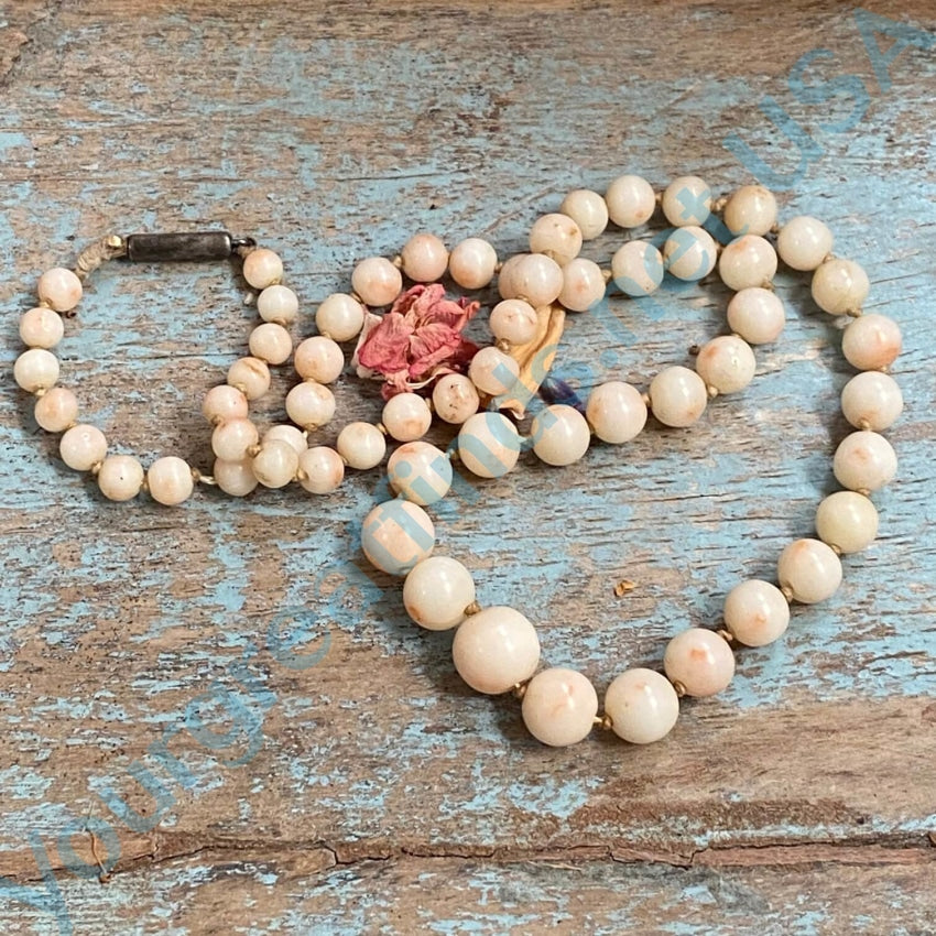 Antique Angel Skin Coral Graduated Bead Necklace Knotted