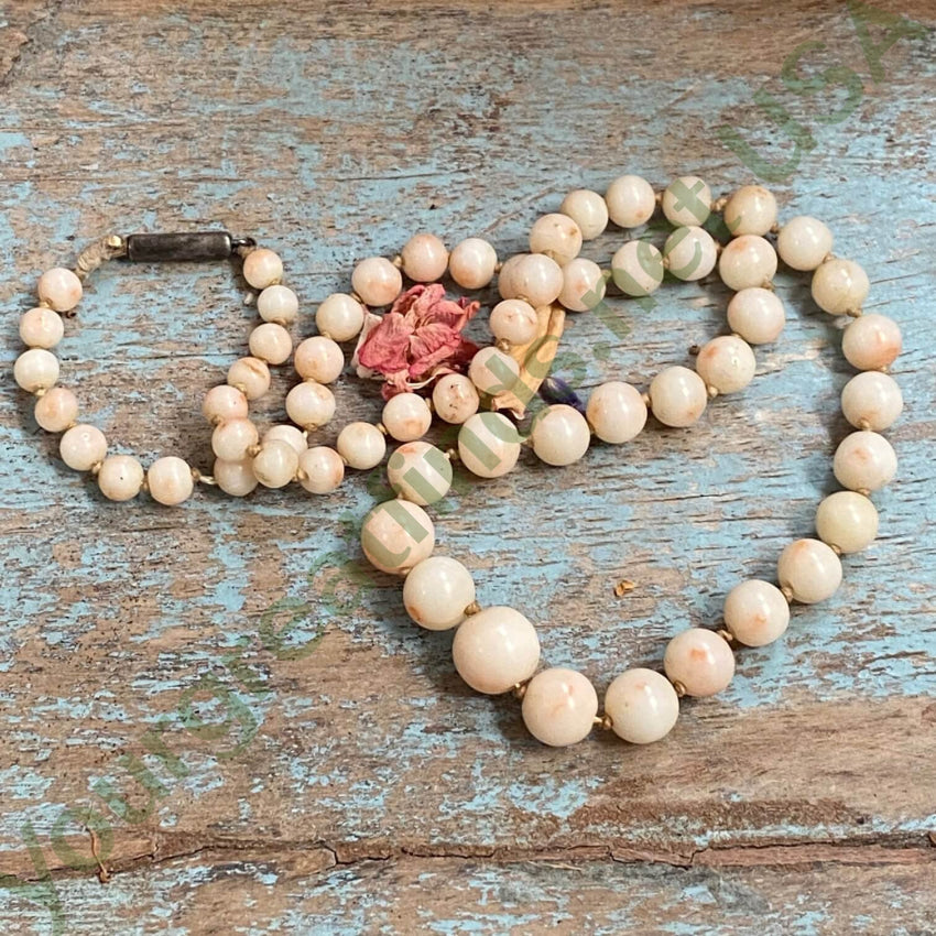 Antique Angel Skin Coral Graduated Bead Necklace Knotted