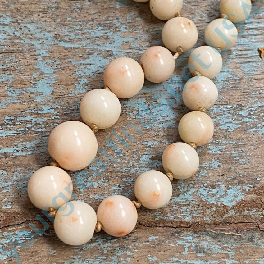 Antique Angel Skin Coral Graduated Bead Necklace Knotted