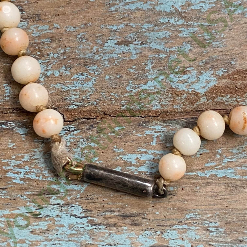 Antique Angel Skin Coral Graduated Bead Necklace Knotted